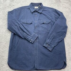 LL Bean Chamois Cloth Shirt‎ Mens Large Regular Blue Heavy Cotton Chest Pockets